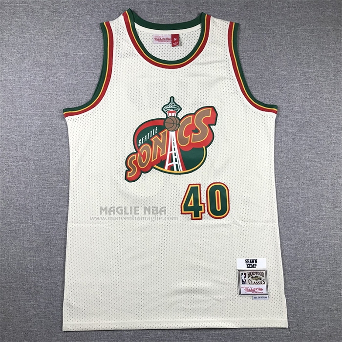 Maglia
 Shawn Kemp NO 40 Seattle SuperSonics Mitchell & Ness Chainstitch Crema
